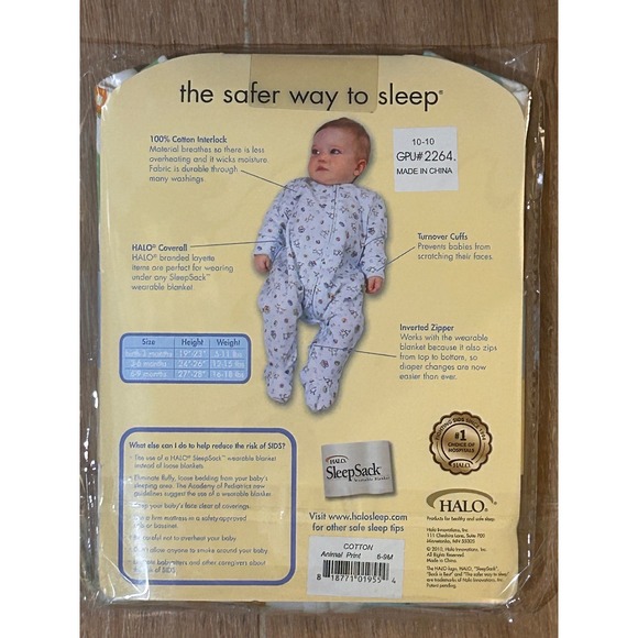 HALO Coverall Sleepsuit Animal Print Giraffe Turtle Alligator Baby 6-9 Months - Picture 2 of 2